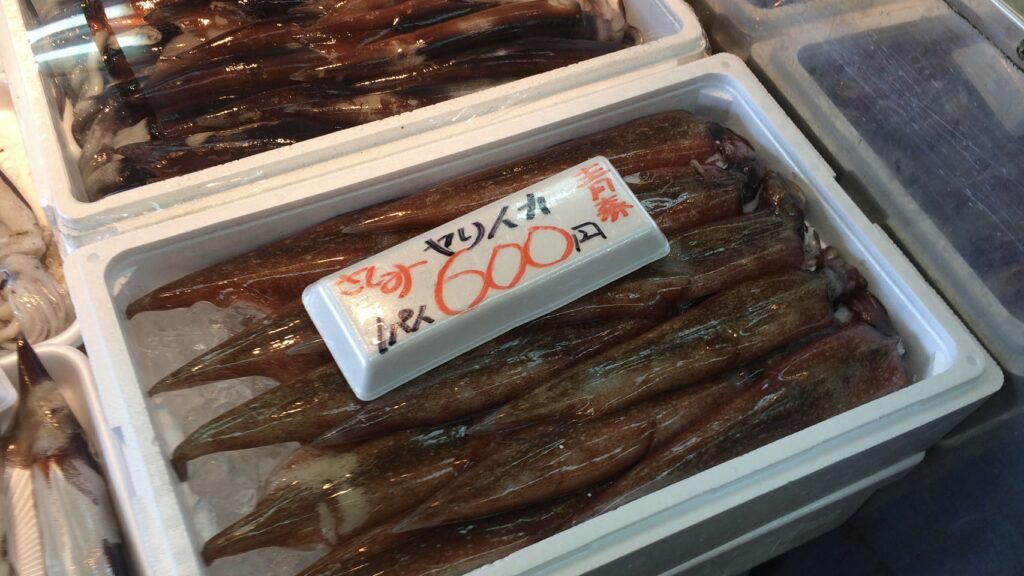 寺泊魚の市場通り　ヤリイカ