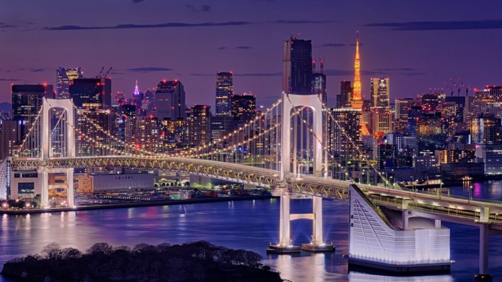 お台場海浜公園　レインボーブリッジ　東京タワー