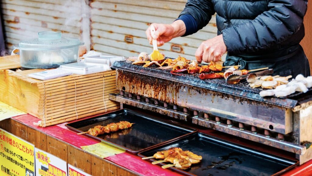 呼子の朝市　浜焼き　いか焼き