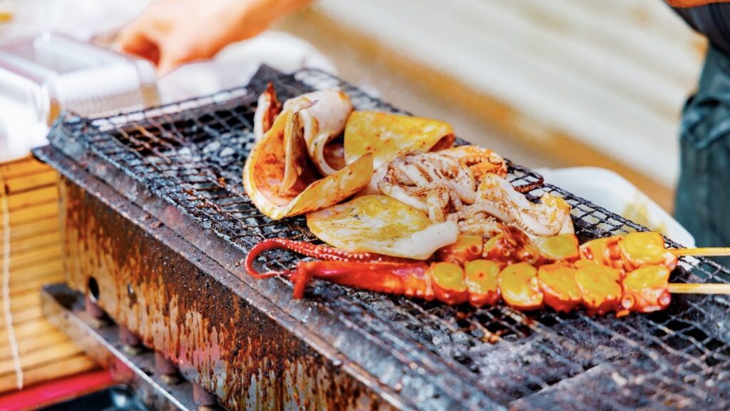 呼子の朝市　浜焼き　いか焼き